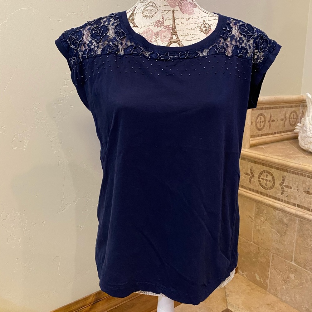 Navy Blouse with Beautiful Beading